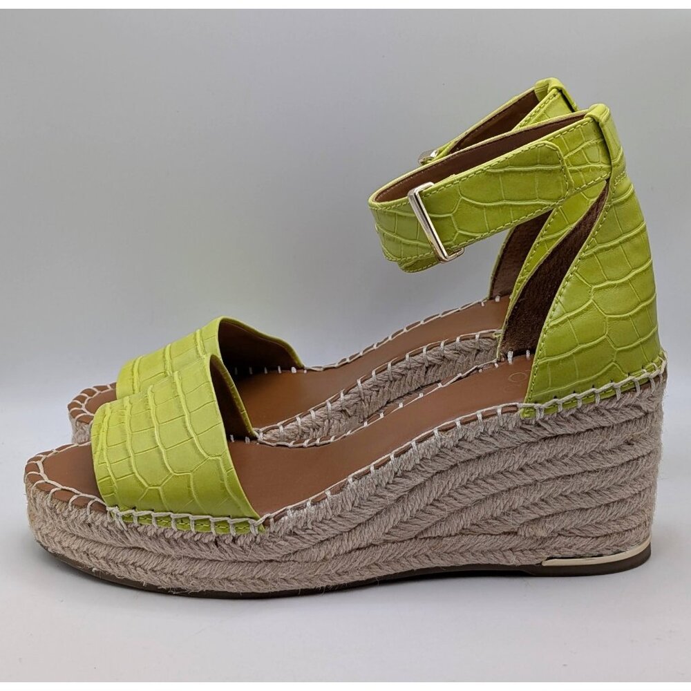 Franco Sarto Lime Green Croc-Embossed Espadrille Wedge Sandals - Picture 4 of 7
